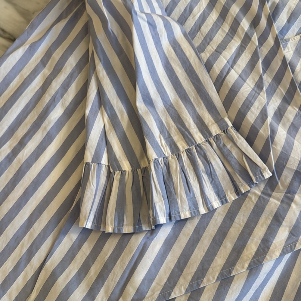 Ganni Blue and White Striped Wrap Blouse - Picture 5 of 8